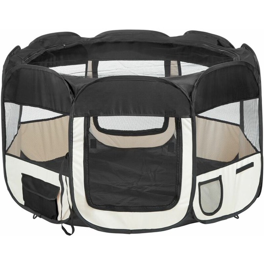 Dog pen pop-up made of polyester - dog playpen, puppy pen, puppy playpen - black - black