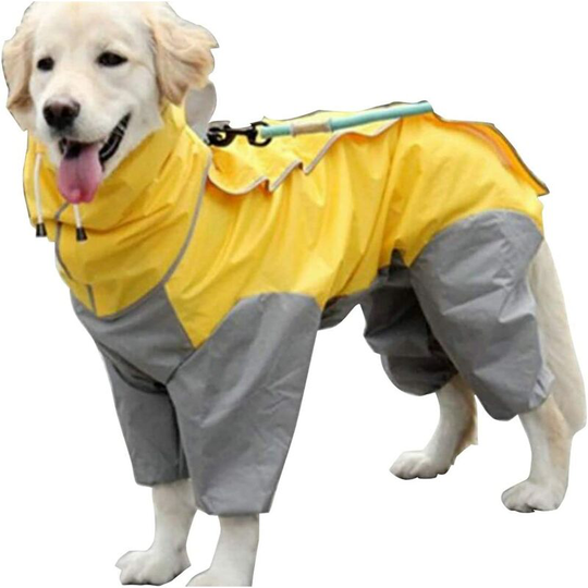 Waterproof Dog Raincoat with Removable Hoodie, Windproof Rain Snow Jacket, Outdoor Adjustable Drawstring, Waterproof Rain Jacket with Hood & Collar