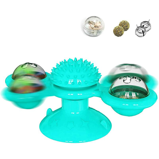 Briday - Windmill Cat Toy Turntable Interactive Cat Toys for Indoor Cats with Suction Cup Scratching Tickle Cats Hair Brush Funny Kitten Toys with