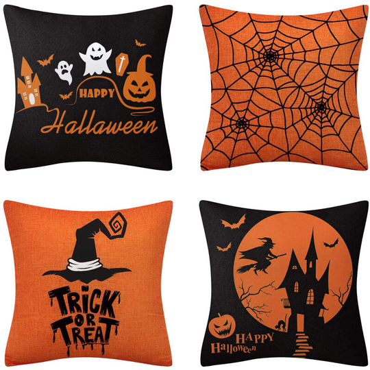 Halloween Decoration, Cushion Covers 18' x 18' Set of 4 Halloween Decor Clearance Trick or Treat Farmhouse Pumpkin Bat Cushion Cover for Sofa Couch