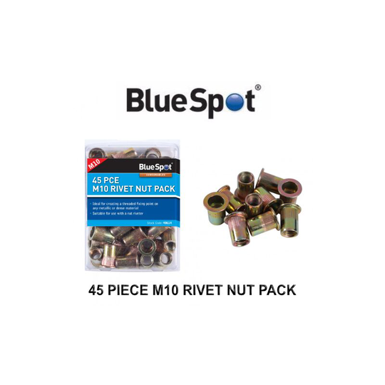 45 Piece M10 Rivet Nut Pack Carbon Steel Thread Fixing Nut Rivets 40614 - Bluespot