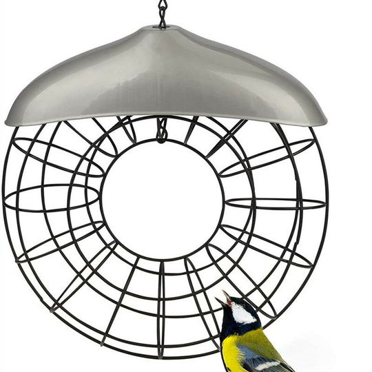 Bird Feeder, Hanging Bird Feeder, Bird Food Dispenser, Bird Food Stand with Roof, Metal Grease Ball Holder, Refillable