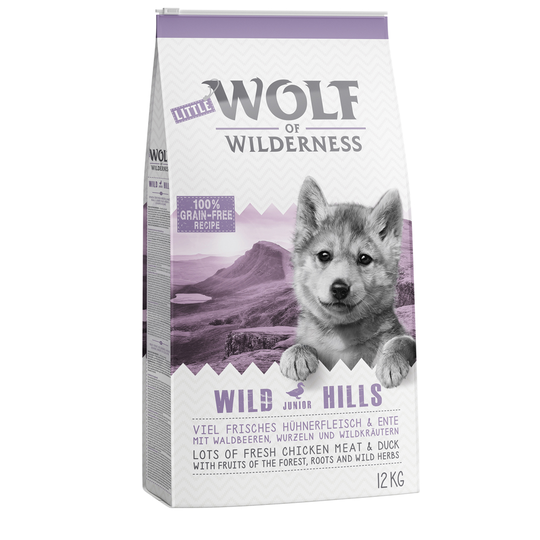 Wolf of Wilderness Economy Pack 2 x 12kg - Junior "Wild Hills" - Duck
