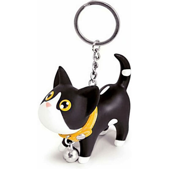 Cat Kitten Keychain Chain Kawaii Adorable Bag Pendant Toy Lover Kids Key Ring (Black+White)