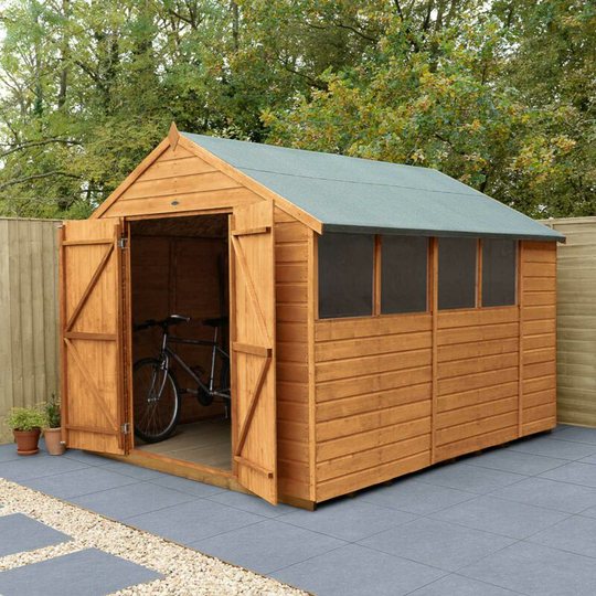 Wooden 8x10ft Apex Shiplap Dip Treated Garden Shed - Double Door
