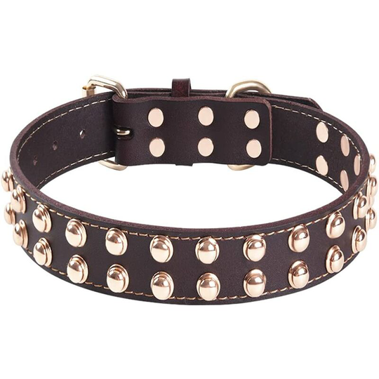 Genuine Leather Studded Dog Collar Adjustable Pet Collars Ideal for Small Medium Large and Extra Large Breed Dogs(Brown) (m)