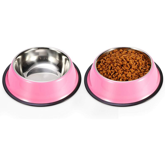 Perle Rare - Stainless Steel Dog Bowls, Food and Water Non Slip Anti Skid Stackable Pet Puppy Dishes for Small, Medium and Large Dogs,pink,2.25 cup