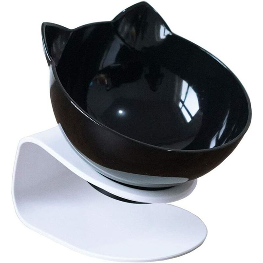 Elevated Bowl with Raised Stand, 15 Degree Tilted Design Neck Guard Stand Raised Pet Food Water Feeder Bowl for Cats or Small Dogs