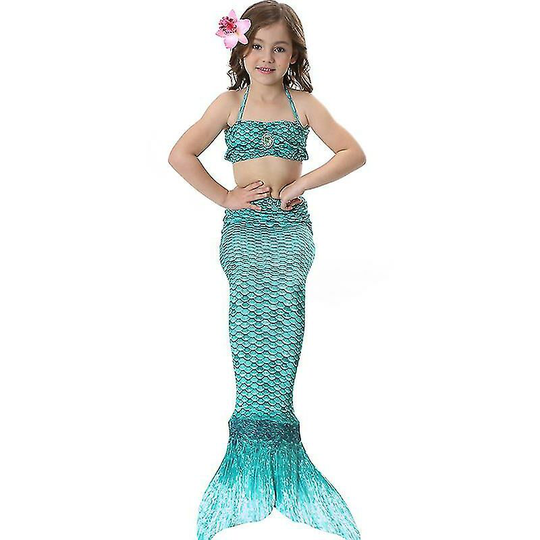 Kids Girls Mermaid Tail Bikini Set Swimwear Swimsuit Swimming Costume Dark Green 8-9 Years