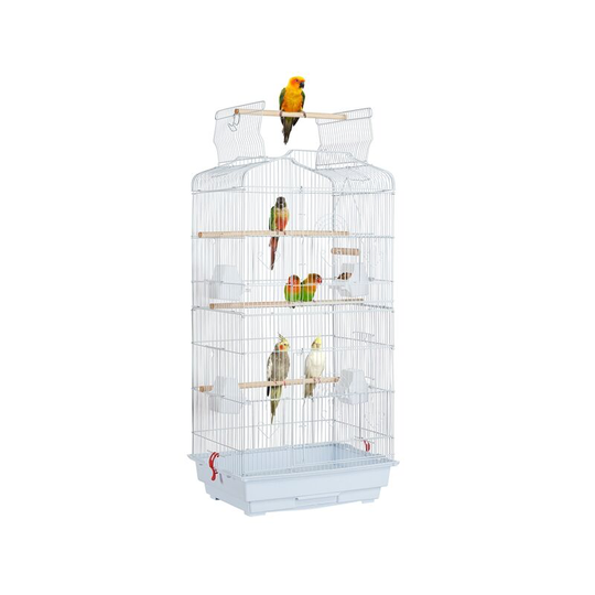 Yaheetech - 41'H Open Top Metal Bird Cage Double-Door Design, Black - white