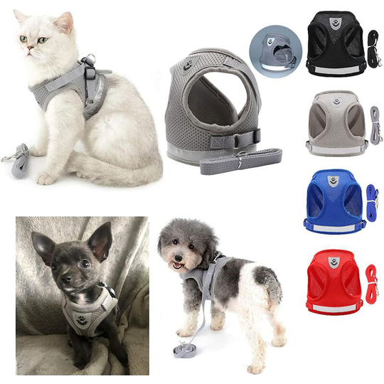 Litzee - Cat Kitten Harness with Adjustable Anti-Escape Leash with Reflective Strips Harness for Puppy Small Dog Chihuahua Vest Cats Breathable