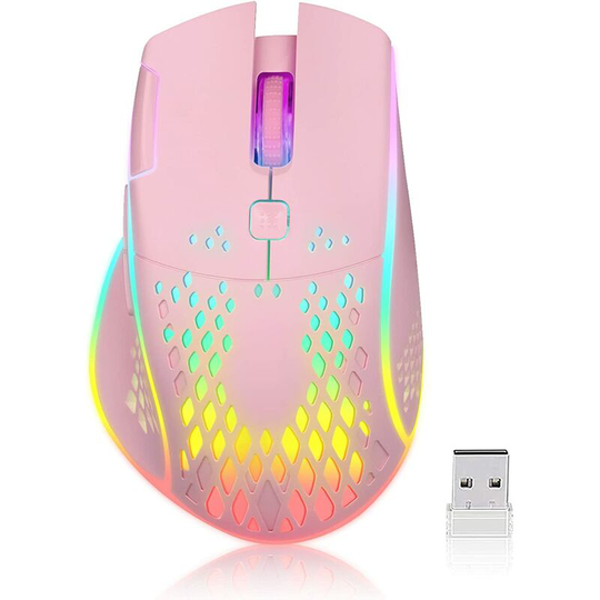 Soekavia - Gaming Mouse, Wireless Mouse Rechargeable Honeycomb Wireless Gaming Mouse with rgb Light/USB Receiver/USB Cable/r(Pink)