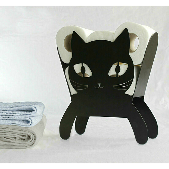 Marco Paul - Black Cat Toilet Roll Holder Metal Bathroom Kitty Kitten Storage Loo Roll Stand Wall Mounted Free Standing Spacious Holds up to 5 Rolls