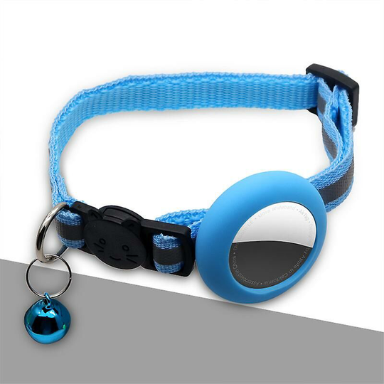 Deckon - Airtag Cat Collar, Reflective Airtag Cat Collar with Bell and Airtag Silicone Waterproof Holder Blue