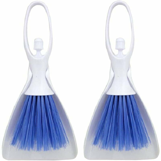 Piece of portable dust pan and plastic broom brush with hook for small pet household cleaning