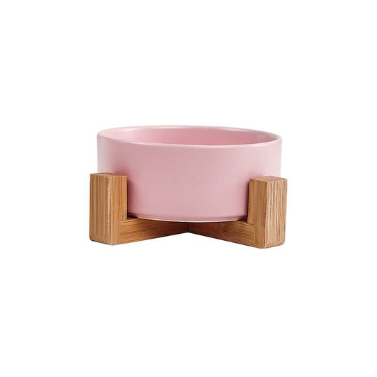 Thsinde - Ceramic Cat Dog Bowl Dish With Wood Stand No Spill Pet Food Water Feeder Cats Small Dogs Pet Bowl Single Bowl-Pink-M ssxjv