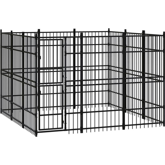 Outdoor Dog Kennel Steel 8.29 m² Vidaxl Black