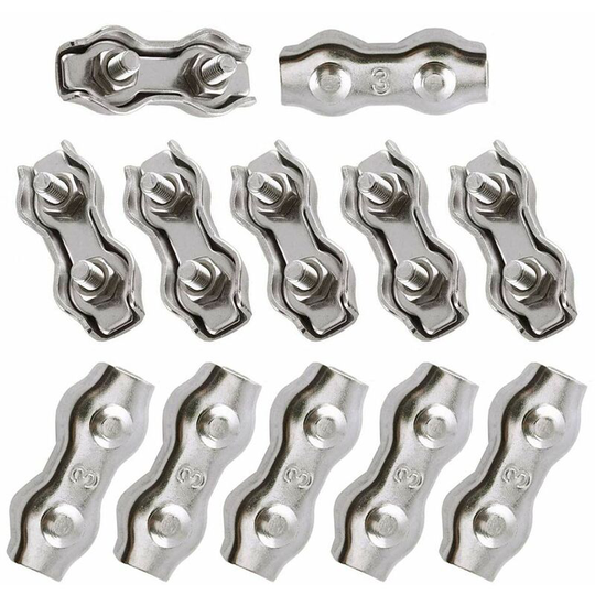 Betterlifegb - BR-Vie Steel Cable Ties 3mm 12 Pieces Duplex Cable Ties Cable Clamp 304 Stainless Steel Cable Clips, Cable Grips for 2mm Wire Rope