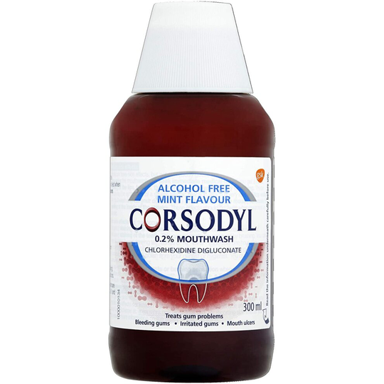 Corsodyl 0.2% Mouthwash, Gum Disease & Bleeding Gum Treatment Mouthwash, Alcohol Free, Mint Flavour, 300 ml