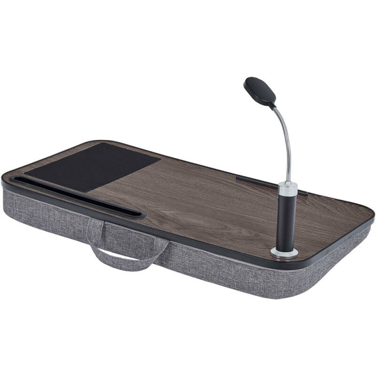 Trapezi 2 In 1 Portable Lap Desk Tray & Carrier, Foldable Computer Table for Laptop with Cushion, Detachable led Light & Mouse Pad, Brown - Wood