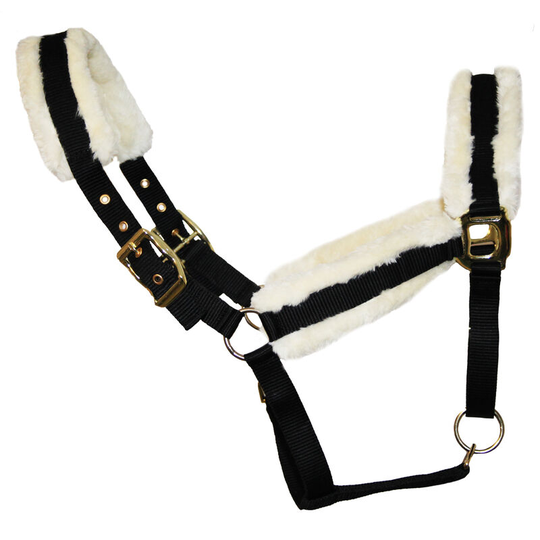 Sheepskin Head Collar (Cob) (Brown/Cream) - Brown/Cream - HY