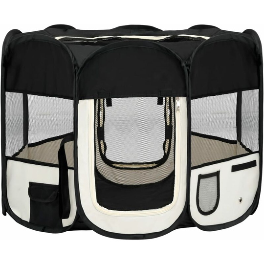 Foldable Dog Playpen with Carrying Bag Black 90x90x58 cm Vidaxl Black