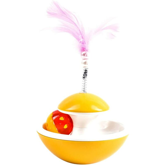 Aougo - Cat Tumbler Interactive Toy: Funny Pet Track Ball Toy Roller Kitten Teaser Feather Toy Indoor Activity Play with Jingle Bell for Cats