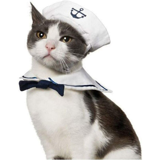 Cute Sailor Puppy and Cat Sailor Costume Including Hat and Collar for Cosplay Halloween Christmas