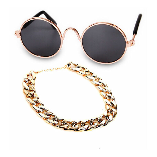 Triom Dog Chain Gold Chain Dog Collar Cuban Link Pitbull Pet Collar Collar Jewelry Accessories (Two Piece Suit)