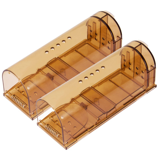 (Brown) 2PCS Mouse Trap Humane Live Catcher Rat Vermin Rodent Cage Pest No Kill Reusable
