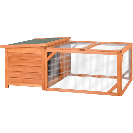 Pawhut - Rabbit Hutch with Run Small Animal Guinea Pig House with Openable Roof - Orange