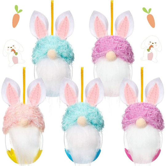 5 Pieces Easter Egg Shape Storage Container Jar Easter Bunny Gnomes Hanging Ornaments, Rabbit Easter Elf Gnomes Decoration Handmade Scandinavian Elf