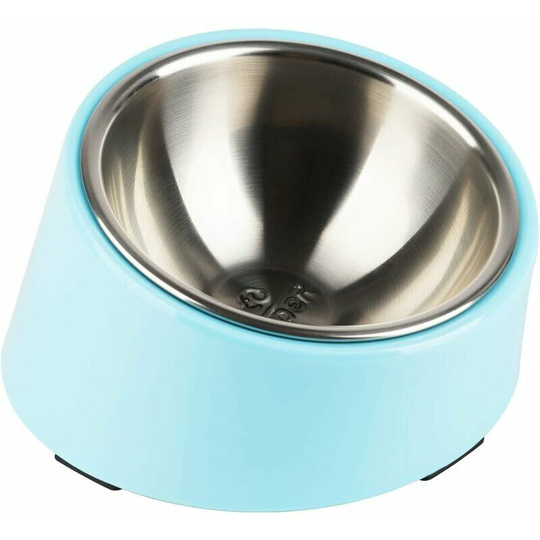Super Design 15° Tilt Bowl for Cats and Dogs, Tilt Angle Pet Feeder, Anti-Slip and Spill-Proof, Easier to Reach Food S/0.5 Cup Light Blue