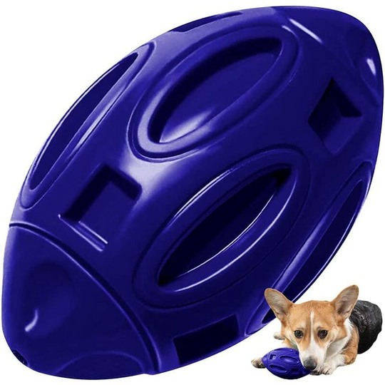 Dog Rugby Ball, Dog Rubber Chew Ball, Dog Rugby Ball Toy, Rubber Dog Rugby, Squeaky Dog Ball, for Medium and Large Dogs (Dark Blue) - Readcly