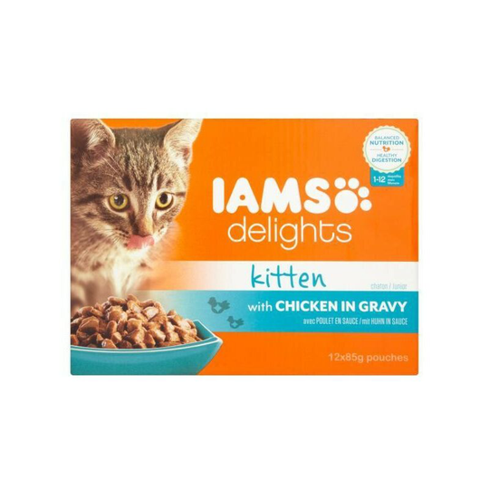 Delights Kitten & Junior Cat Chicken In Gravy Cat Food (12x85g) (One Size) (May Vary) - May Vary - Iams