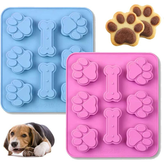 2 Pcs Silicone Puppy treat molds, Dog Paw and Bone Mold Ice Cube Mold, Jelly, Biscuits, Chocolate, Candy Baking Mold, Oven Microwave Freezer