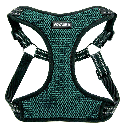 (S, Green) Voyager by Best Pet Supplies - Fully Adjustable Step-in Mesh Harness with Reflective 3M Piping