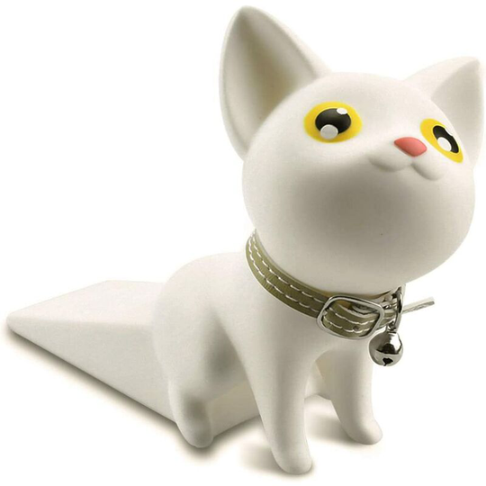 Monly - Cute Cat Decorative Door Stopper Non-Slip and Anti-Scratch Door Stopper Works on All Floor Surfaces Creative Door Stopper (White)