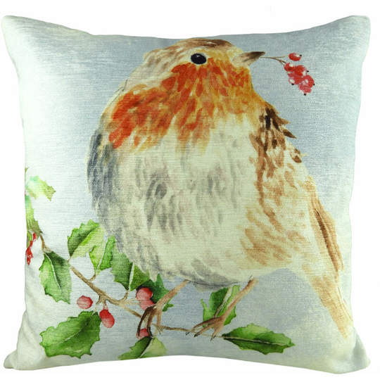 Christmas Robin Watercolour Print Cushion Cover, Multi, 43 x 43 Cm - Evans Lichfield