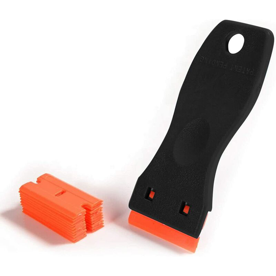 Perle Rare - Black) Glass Scraper, Plastic Scraper, Plastic Double Edged Razor Scraper with 10 pcs Blades for Removing Labels, Glue, Paint Stickers