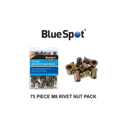 75 Piece M8 Rivet Nut Pack Carbon Steel Thread Fixing Nut Rivets 40612 - Bluespot
