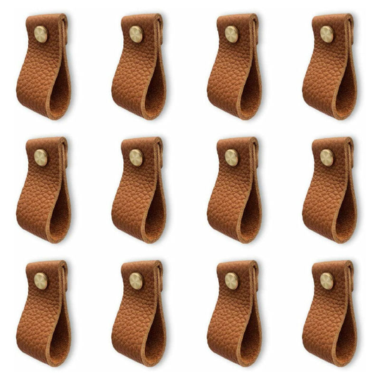 12 Pack Leather Furniture Handle, Door Handle with Screw Nuts, Anti-Collision Cabinet Drawer Dresser Door Knob (Litchi Striped Brown)