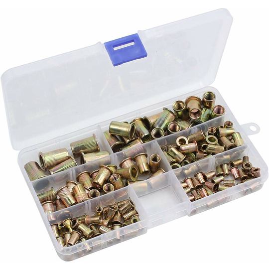 150 Pieces Rivet Nuts M3 M4 M5 M6 M8 M10 Galvanized Carbon Steel Thread Inserts Assortment Kit 150x Flat Head Blind Rivet Nuts 9mm 11mm 13mm 15mm