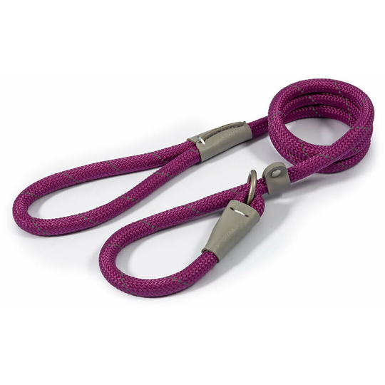 Ancol Viva Leather Reflective Dog Slip Lead (1.5m x 12mm) (Purple) - Purple