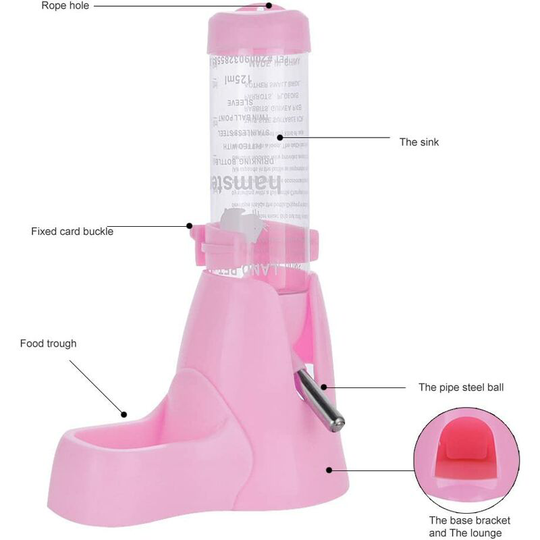 Echoo - Automatic Pet Bottle Water Dispenser for Hamster Rat Guinea Ferret Rabbit Small Animal (125ml, Pink)