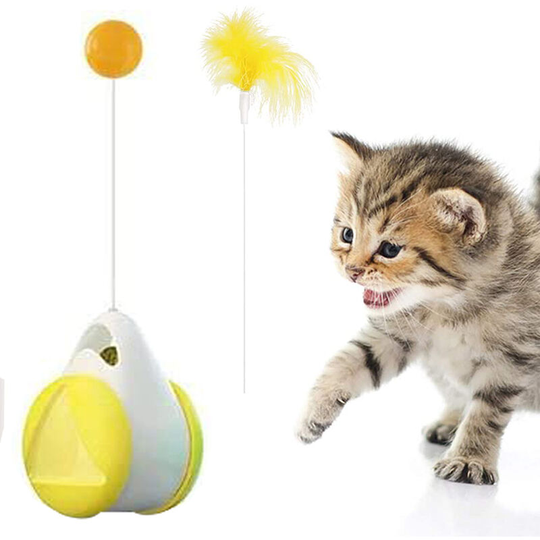 Cat Toys for Indoor Cats Interactive Roller Cat Toy with Catnip Feather Ball Balance Cat Chasing Toy for Kitten Exercise Puzzle Toys, yellow and white