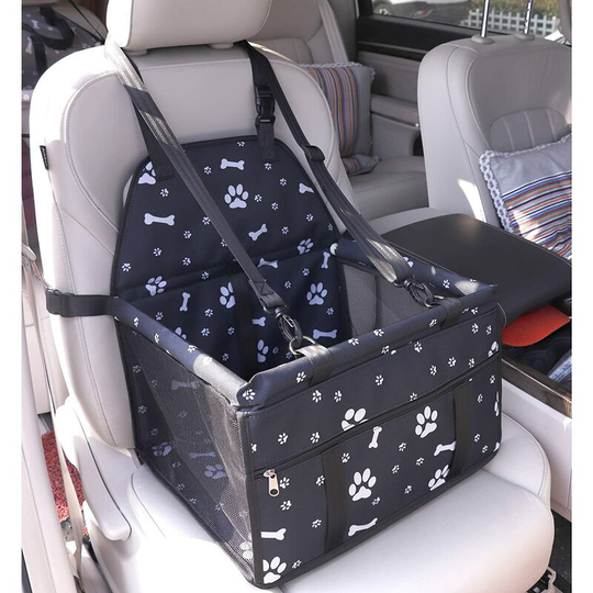 Litzee - Pet Car Booster Seat for Dog Cat Car Seat Carrier Storage Bag for Dogs and Cats with Safety Leash and Zipper Storage Pocket (Black with Paw