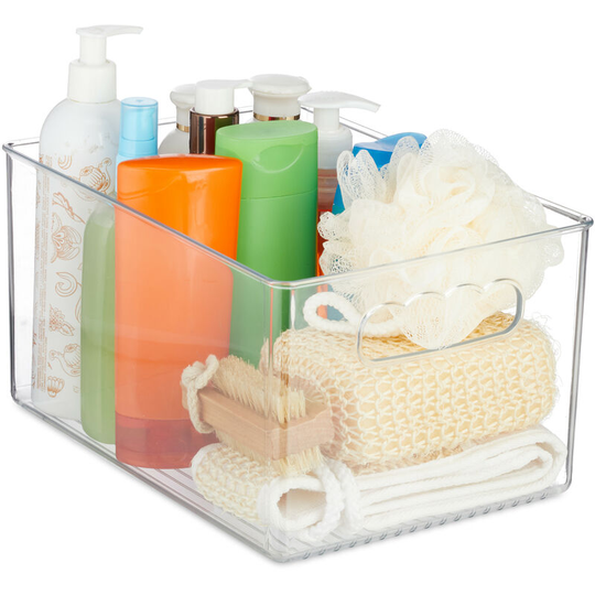 Relaxdays - Fridge Organiser, with Handles, Plastic, Kitchen & Bathroom Storage Box, hwd: 15.5 x 29 x 20.5 cm, Transparent