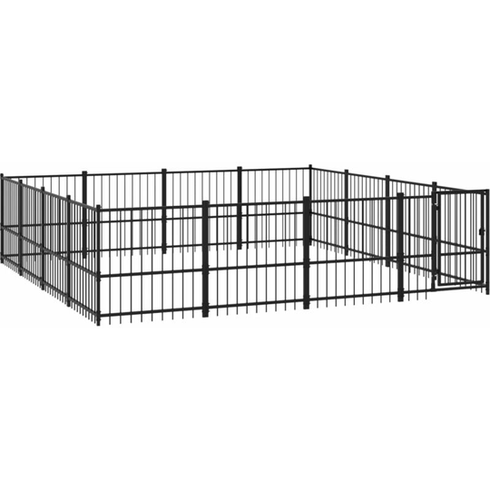 Outdoor Dog Kennel Steel 15.05 m² Vidaxl Black