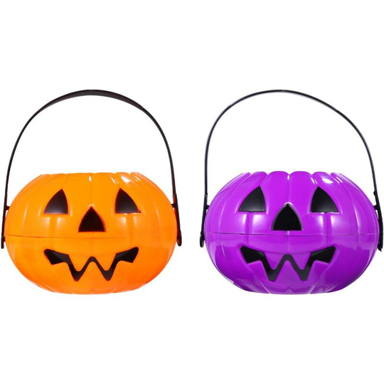 Perle Rare - Set of 2 Halloween Pumpkin Bucket Candy Bucket Jack-O-Lantern Trick or Treat Snack Bags Goodie Candy Halloween Party Favors (Random